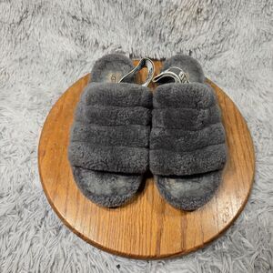 UGG Australia Fluff Yeah Women Size 9 Gray Sheepskin Elastic Comfy Winter Slides